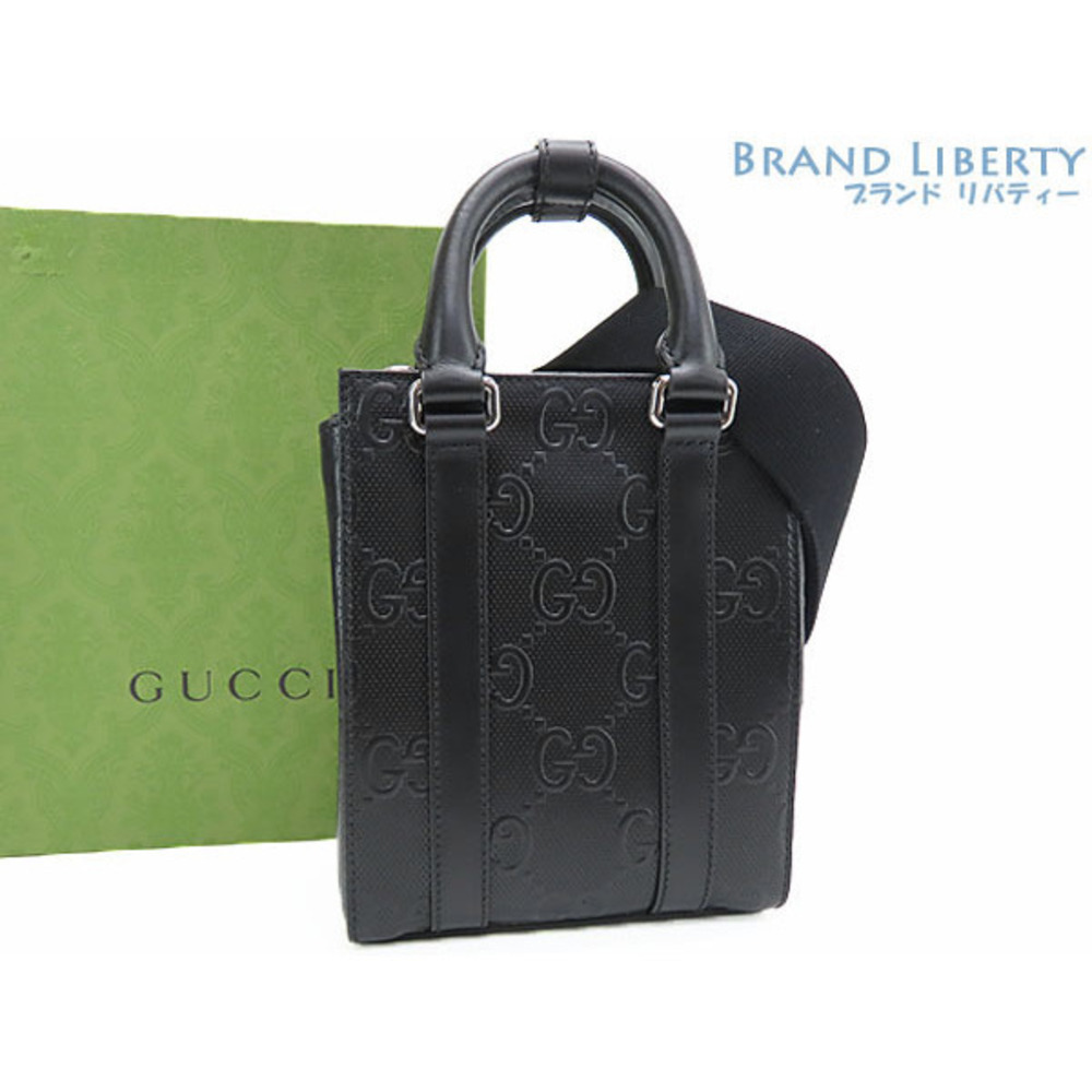 Gucci GG Embossed Tote Bag Shoulder Messenger Handbag Clutch Black